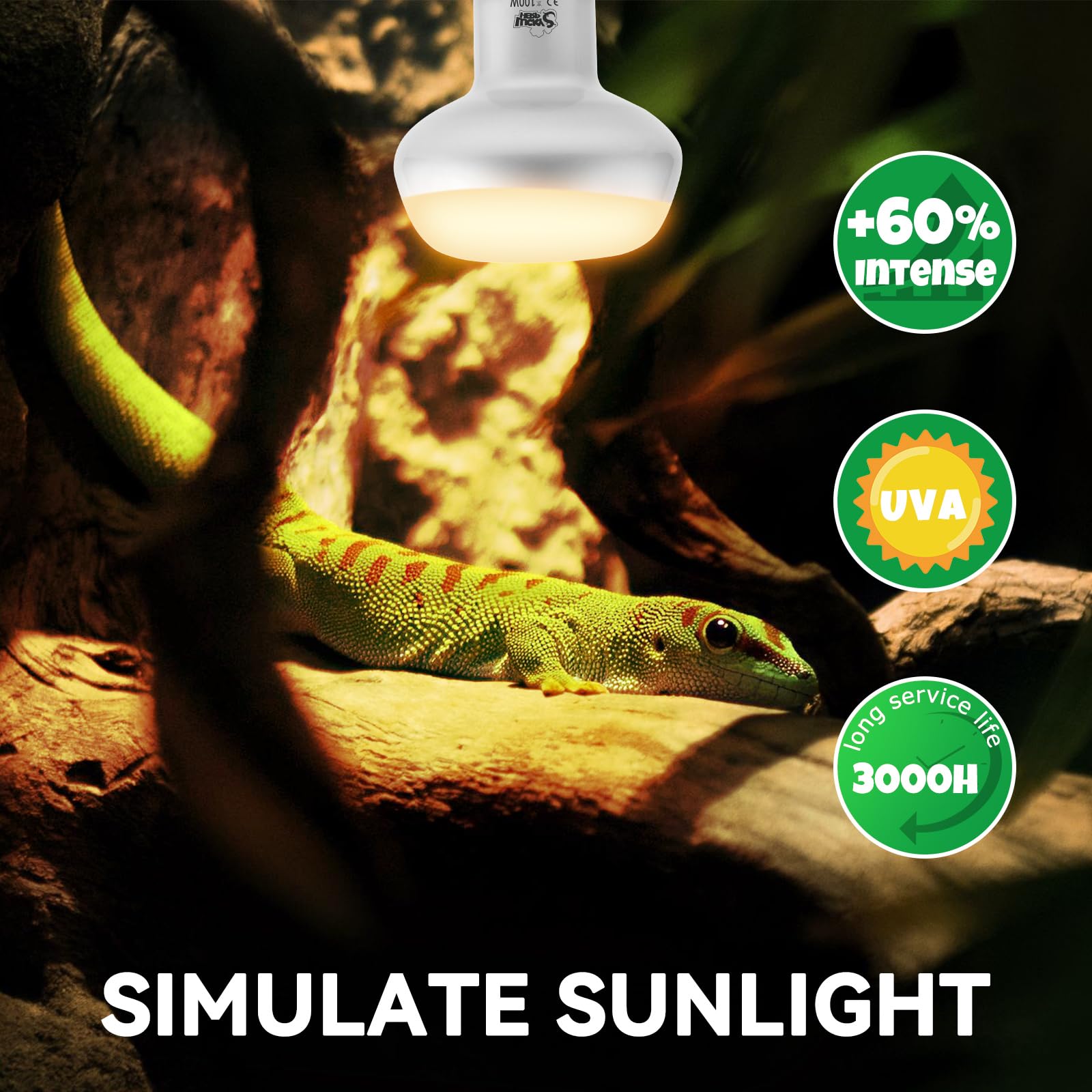 LUCKY HERP Intense Heat Lamp Bulbs for Reptiles 100W 2 Pack, UVA Daylight Reptile Heat Lamp, Reptile Basking Heat Light Bulb for